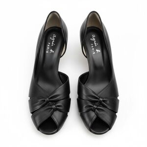 Agnes B. Women's Black Leather Platform  Peep-Toe Shoes